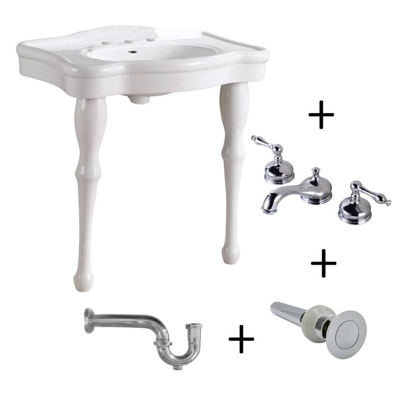 Console Sink Simple Elegance Spindle Leg With 8" Widespread Faucet Lever Handle and P Trap