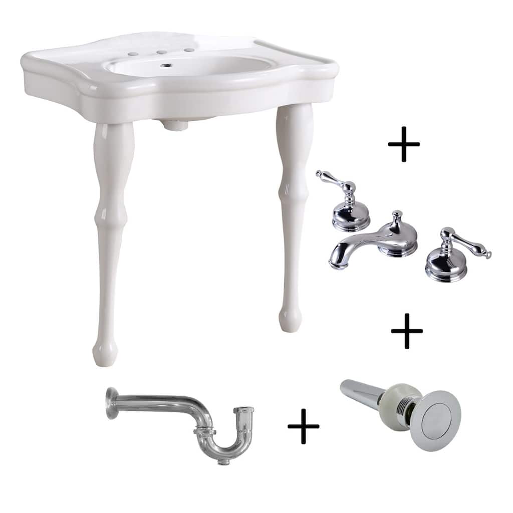 Console Sink Simple Elegance Spindle Leg With 8" Widespread Faucet Lever Handle and P Trap