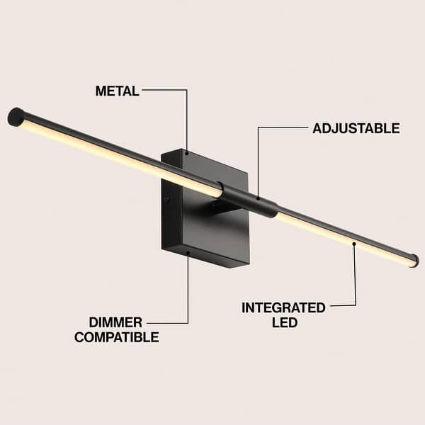 dimension image slide 14 of 34, JONATHAN Y 28" Dimmable Integrated LED Metal Wall Sconce