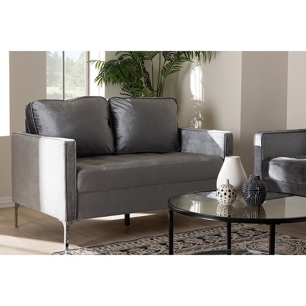 Cassandra Grey Velvet Fabric 2-Seater Loveseat - Overstock ...