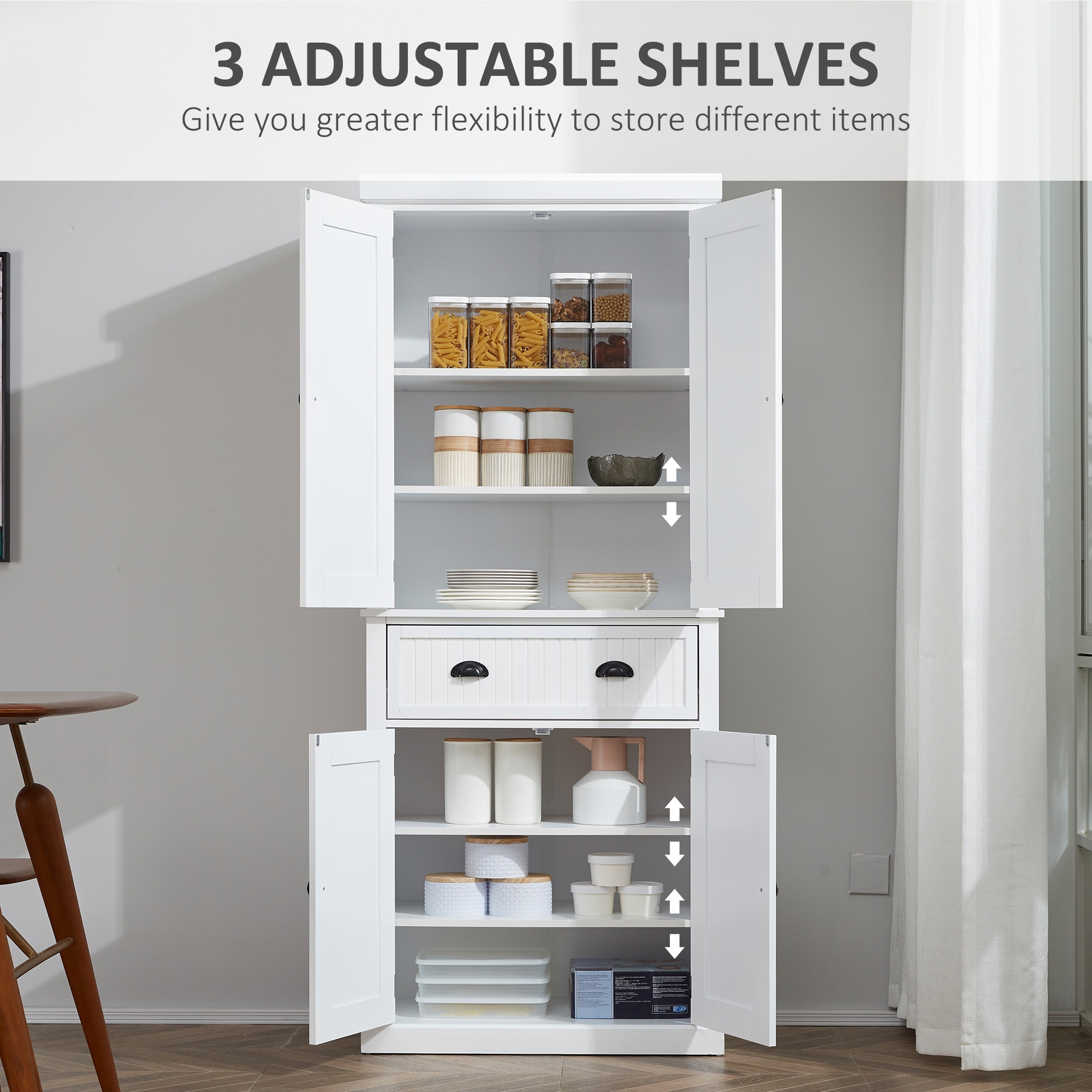 Homcom traditional freestanding kitchen pantry cabinet store cupboard with doors and shelves