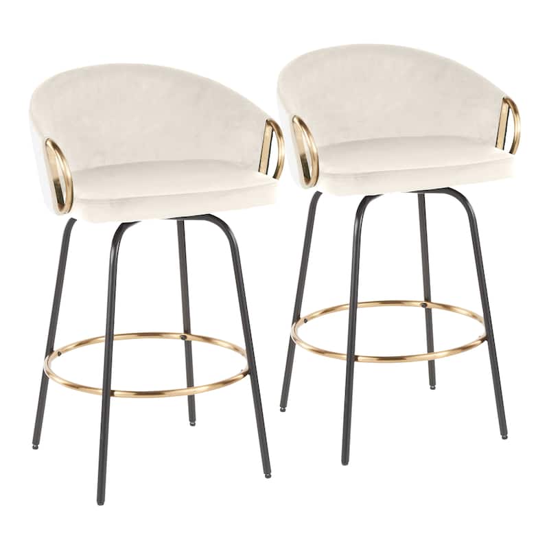 Silver Orchid Battista 26" Fixed-Height Counter Stool with Black Metal Legs & Gold Footrest (Set of 2)