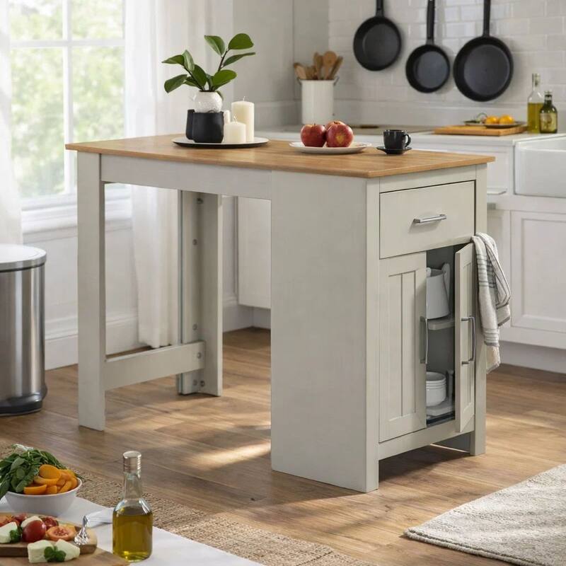 3 Piece Counter Height Dining Table Kitchen Island With Storage, Gray