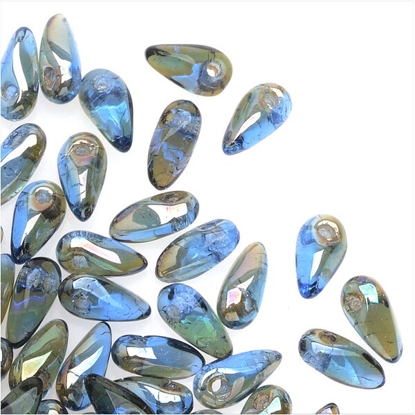 Czech Glass Mini Dagger Beads, 2.5x6mm, 10 Gram Tube, Sapphire - Celsian