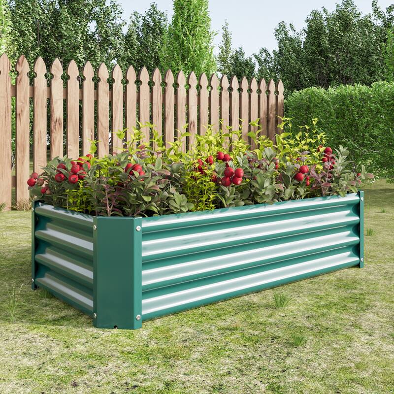 GDFStudio - Large Oval Metal Raised Garden Bed for Vegetables, Flowers, and Plants, Outdoor Backyard Planter Box