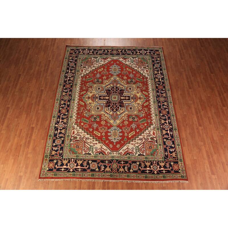 Geometric Heriz Serapi Oriental Area Rug Handmade Wool Carpet - 8'11" x 11'9"