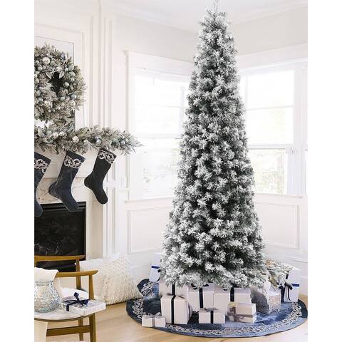 7Ft Pre-Lit LED Artificial Flocked Slim Fir Christmas Tree
