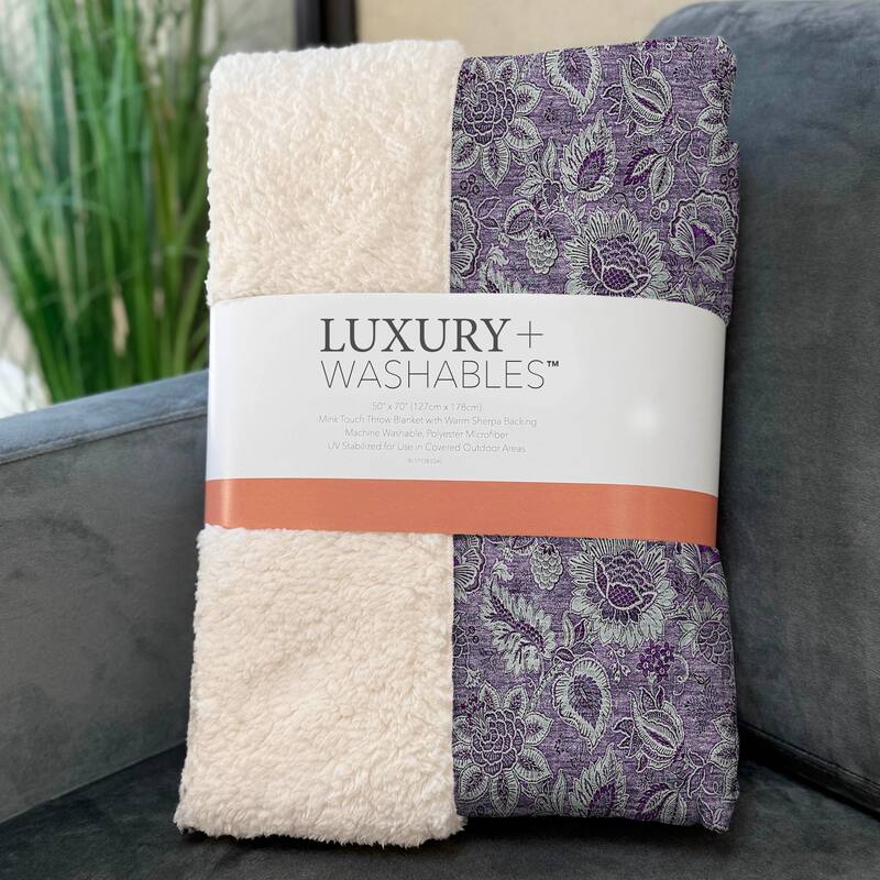 Premium Machine Washable Floral Sherpa Throw Blanket