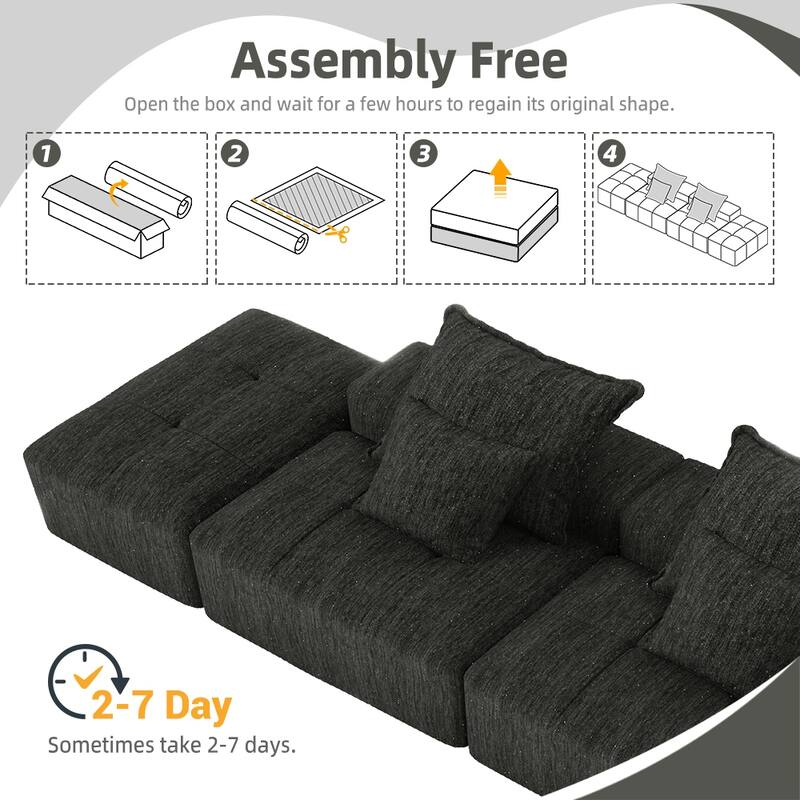 Modern Oversized Modular Chenille Sectional Sofa with 2 Ottomans and 2 Seat, 4 Pillows for Living Room