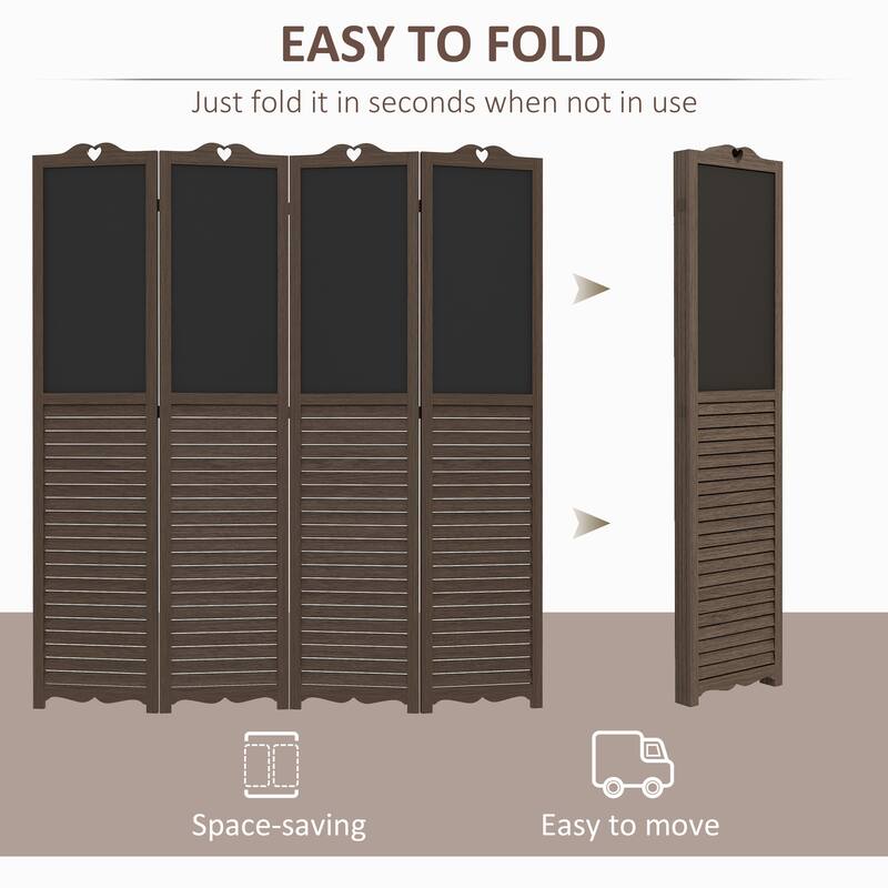 HOMCOM 4-Panel Folding Room Divider with Blackboard, 5.5 Ft Tall Freestanding Privacy Screen Panels for Bedroom or Office, Gray