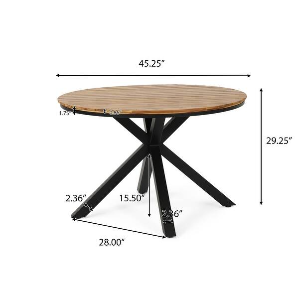 Outdoor Dining Table with Teak Acacia Wood Tabletop and Black Metal Leg ...