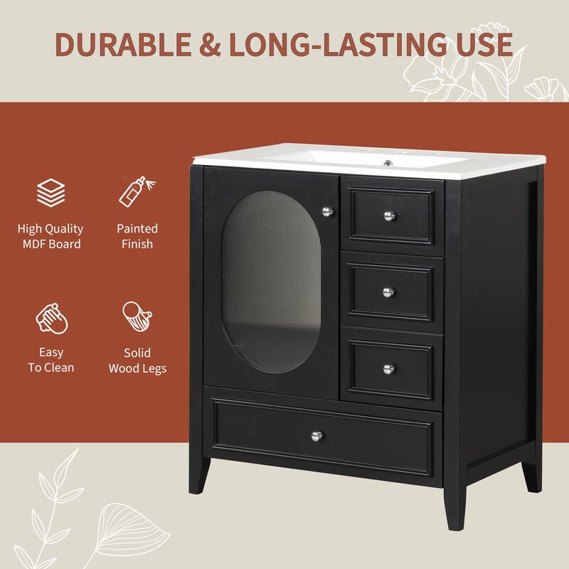 Bathroom Vanity with Sink,Bathroom Vanity Cabinet with Three Drawers and Door