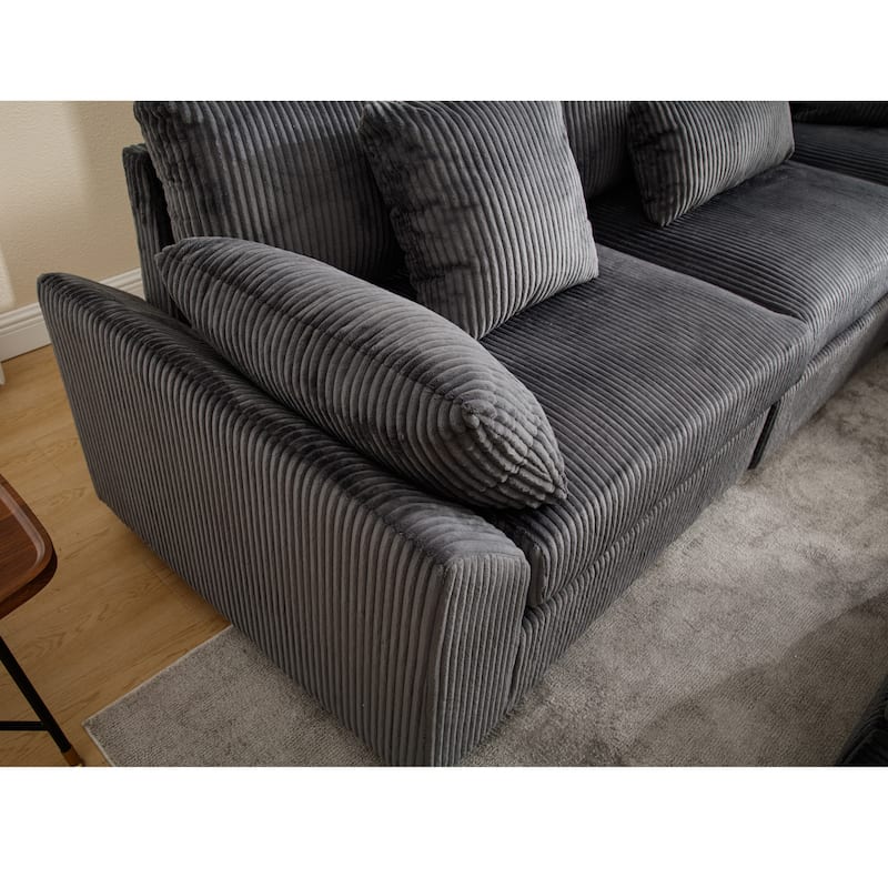 Grey 146'' Convertible 5-Seater Modular Sofa with Plush Cushions