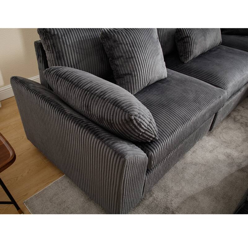 Oversized Modular Sectional Sofa Set, Corduroy Upholstered 5 - Seat Sofa, Dark Gray