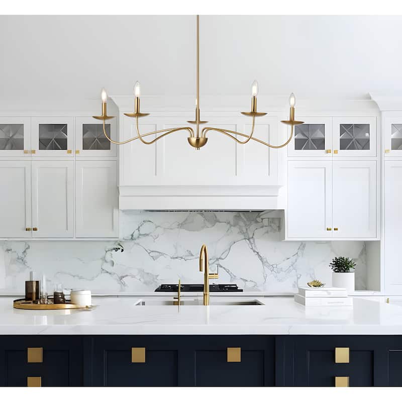 Meridian 5-Light Brushed Brass Chandelier with Candlestick Arms