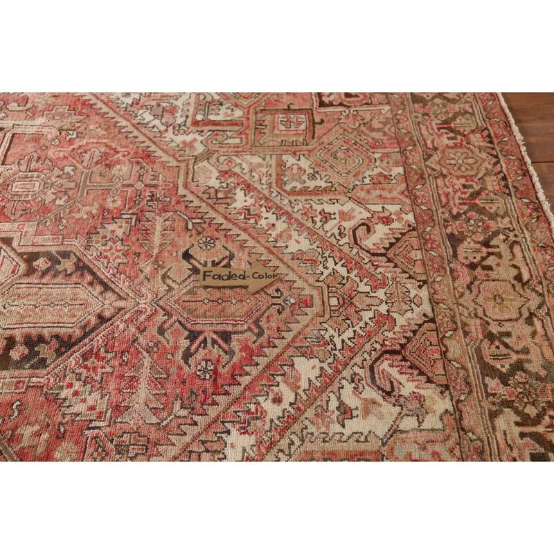 Red & Pink Geometric Heriz Persian Vintage Rug Handmade Wool Carpet - 8'5"x 11'5"