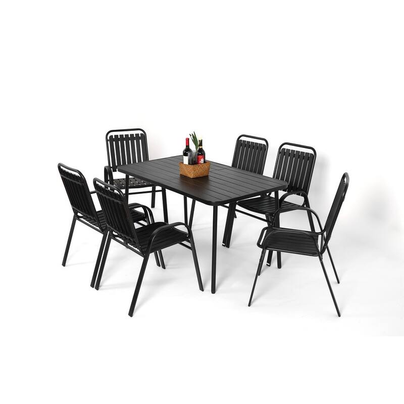7 Pieces Patio Dining Set, Plastic chair and steel table Outdoor Set - N/A