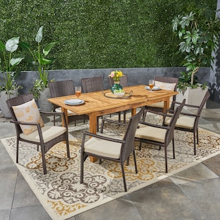 Davenport Outdoor 9 Piece Wood and Wicker Expandable Dining Set by Christopher Knight Home