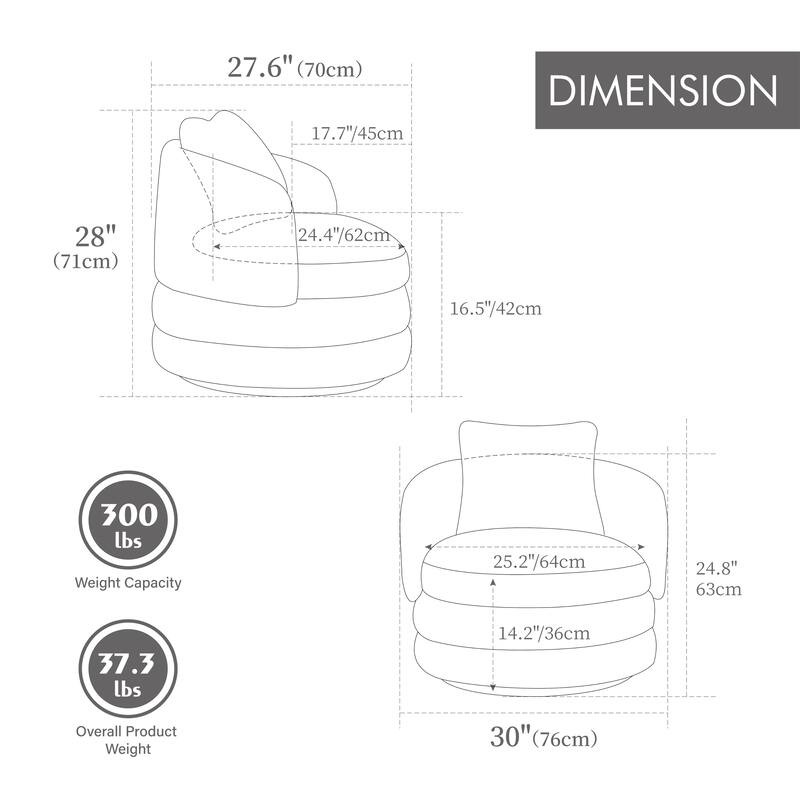 30"W Modern Round 360°Swivel Barrel Accent Chair with Pillow, Chenille Upholstered Comfy Barrel Armchair, Single Sofa Chair