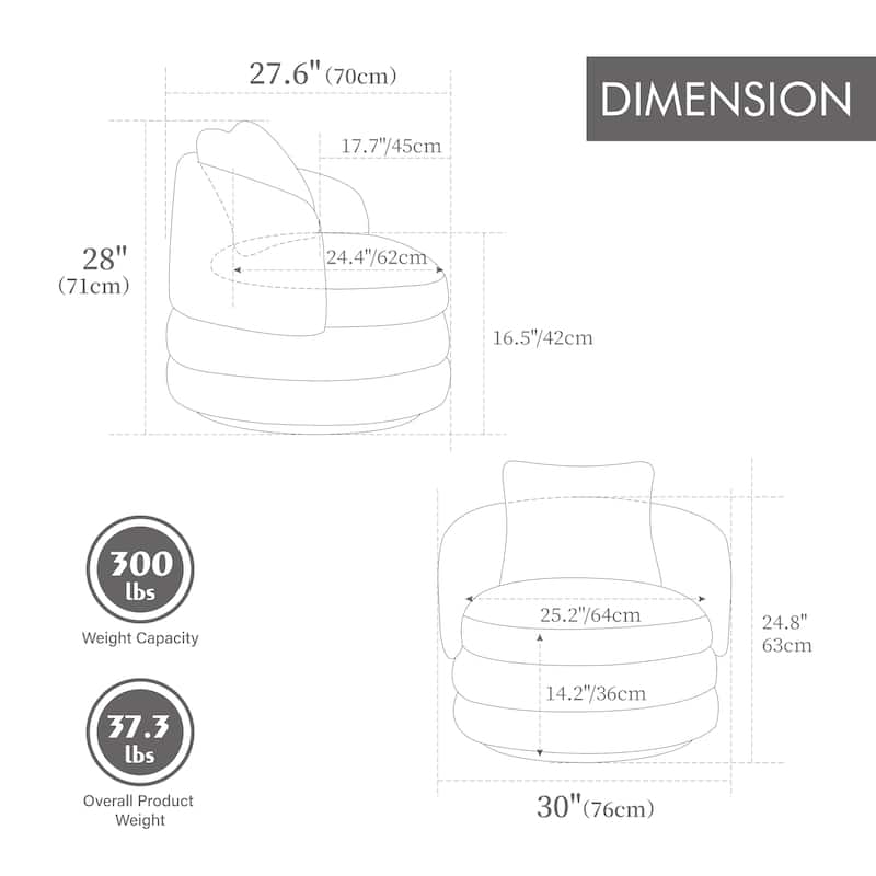 Round Swivel Barrel Chair with Pillow, Comfy Chenille Upholstered Reading Armchair, Ergonomic Single Club Sofa Chair