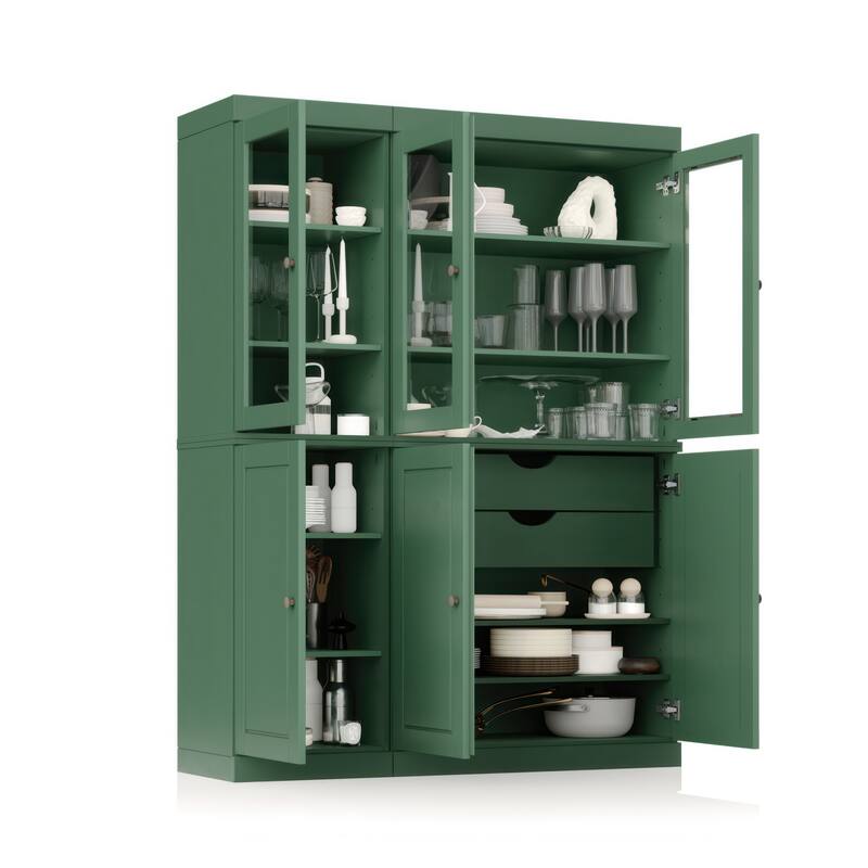 Palace Imports 100% Solid Wood Pantry China Cabinet, Raised Panel & Clear Glass Doors, 2 Drawers, 48.5" Wide, 71.5" Tall