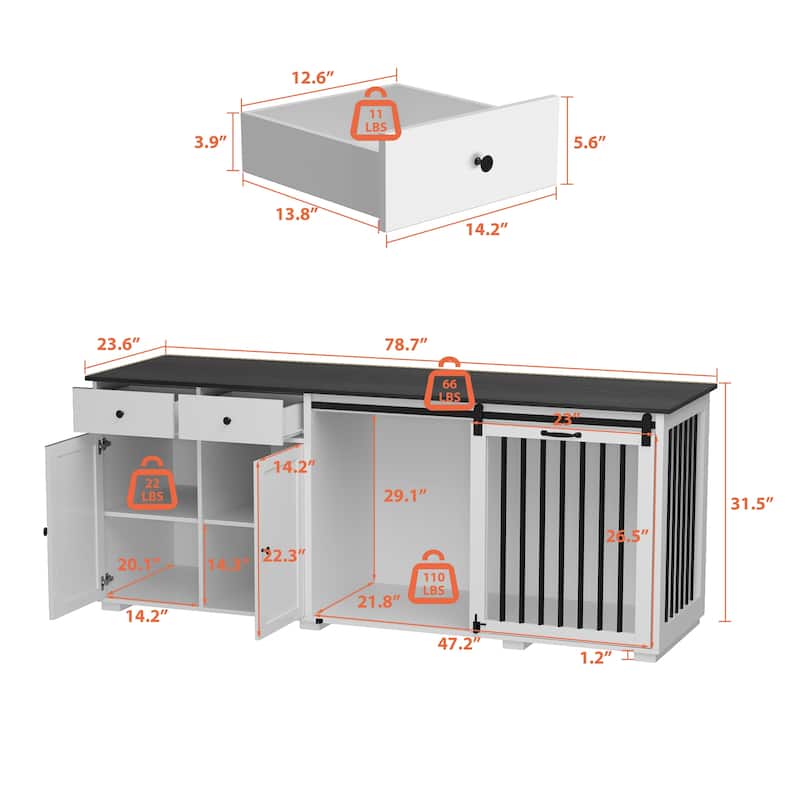 Storage Sideboard with Pet House Modern Home Essential in Black/White