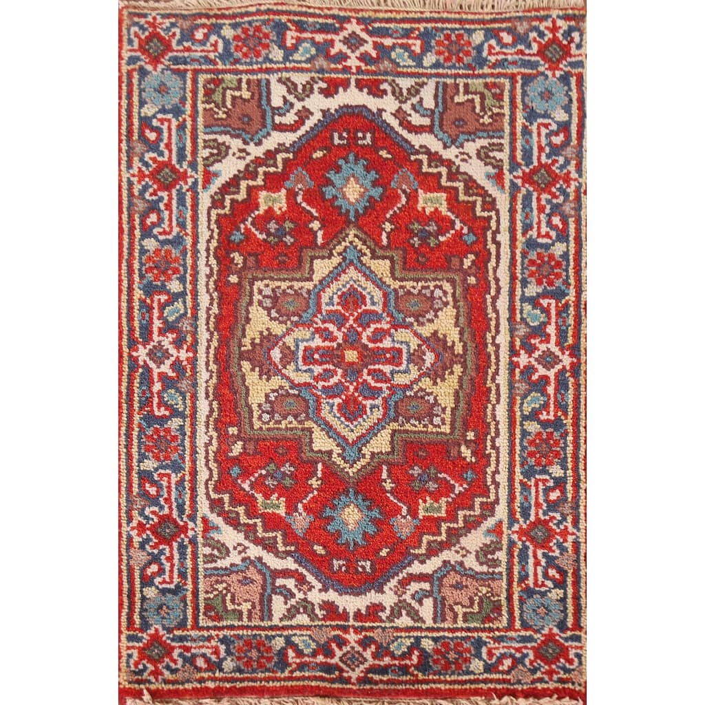 Traditional Red Heriz Serapi Foyer Area Rug Hand-knotted Wool Carpet - 2'0"x 3'0"