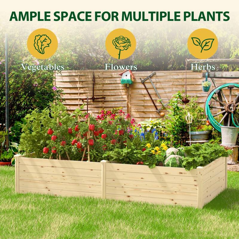 VEIKOUS Natural Wood Raised Garden Bed, Outdoor Planter Box for Vegetables, Flowers, Herbs, Natural Brown