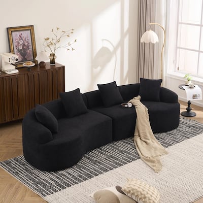 Full Compression Sponge Sofa Black Curved Modular Sectional, 30D High-Density Chenille Sleeper Couch, 1200 lbs 110"L