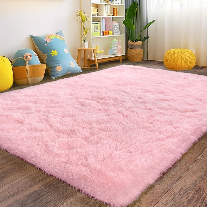 Large Shaggy Home Decor Carpets Fluffy Area Rugs for Living Room Bedroom - 5'x8' - pink - Rectangle