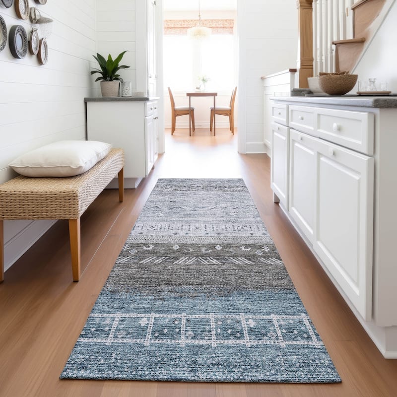 Premium Washable Super Soft Modern Tribal Mayfield Rug - Blue - 2'3" x 7'6"