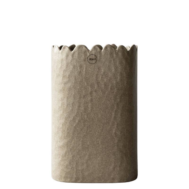 Textured Ceramic Vase with Wavy Edge - 7.75" - Beige