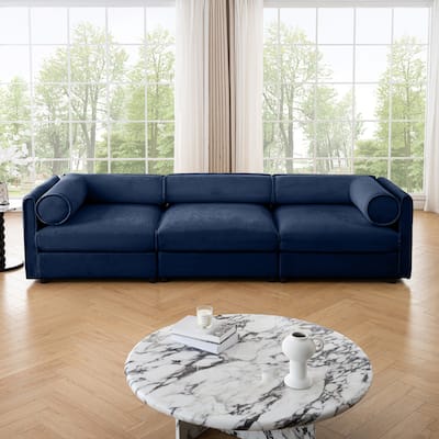 109" Chenille Modular 3-Seater Sofa with Cylindrical Support & Storage