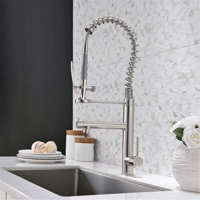 Commercial Pull Down Kitchen Sink Faucet Brushed Nickel Modern Single Handle Kitchen Faucets With Sprayer One Hole Basin Taps