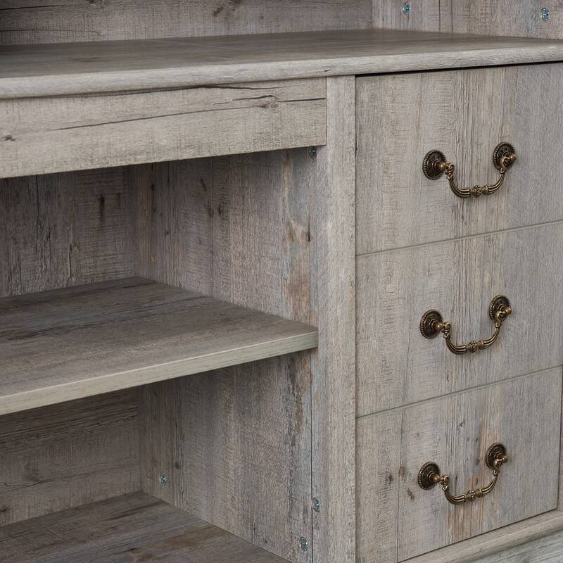 Country-Style TV Stand, for TVs Up 65'', With Drawer Doors and Open Shelving, for The Living Room, Light Gray