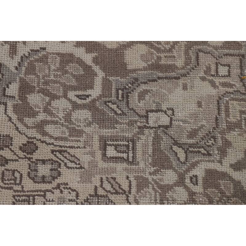 Distressed Tabriz Persian Vintage Area Rug Handmade Beige Wool Carpet - 6'7" x 9'6"