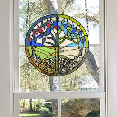 River of Goods River of Goods Tree of Seasons Stained Glass Window Panel - 14" x 0.25" x 14"