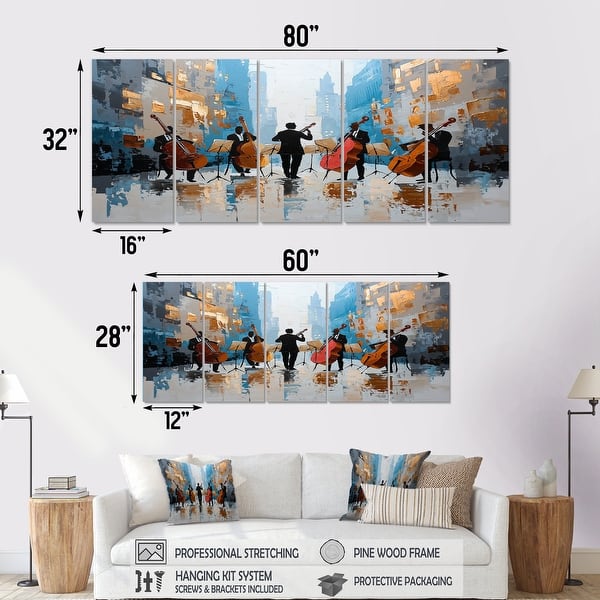Orange African American Harlem City Muscians I - Music Jazz Canvas Wall Art Set - Oversized Traditional Wall Art Decor