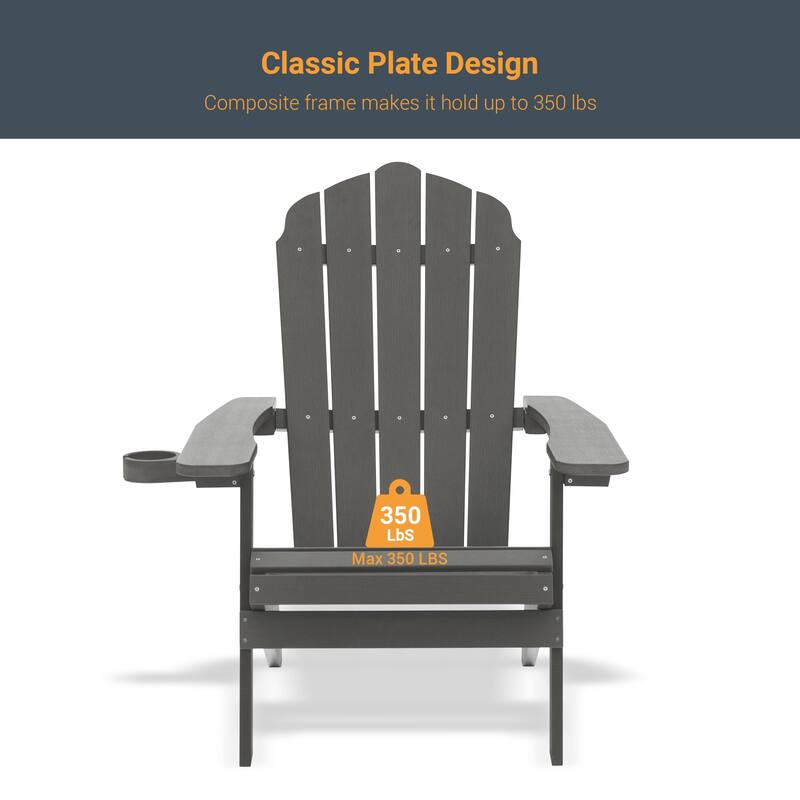 LIVOOSUN Outdoor Folding Adirondack Chair w/Cup Holder Set of 2 or 4