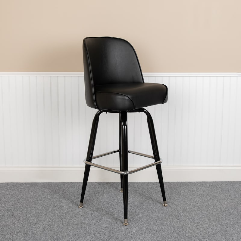 2 Pack Metal Barstool with Swivel Vinyl Upholstered Bucket Seat and Footrest - 18.5"D x 18.5"W x 42.5"H