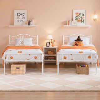 VECELO Twin Metal Platform Bed Frame 2-Pack Heavy Duty Steel Slat Support No Box Spring Storage Space Easy Assembly