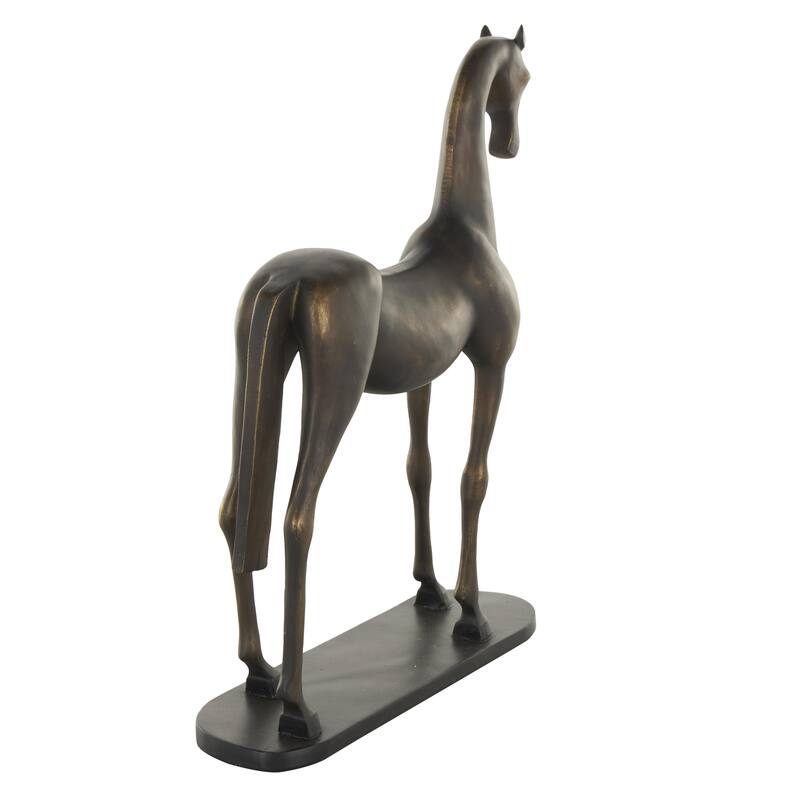 Polystone Horse Decorative Sculpture with Brushed Gold Accents and Black Oval Base - Bronze - Roche River Decor