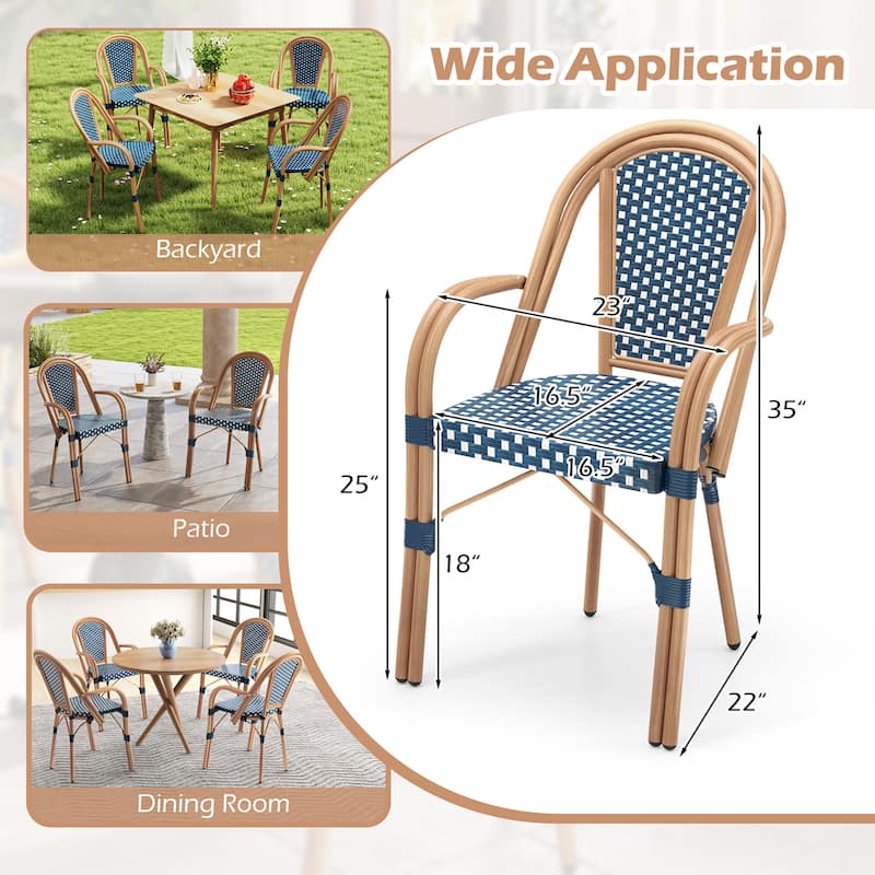 Gymax Outdoor French Bistro Chairs 2 PCS w/ Armrests Galvanized Metal