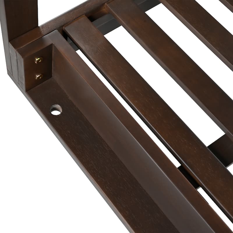 Acacia Wood Porch Swing Bed for Outdoor with Hemp Ropes - Full Size Hanging Bed, 350lbs Capacity, Open-Side Minimalist Design