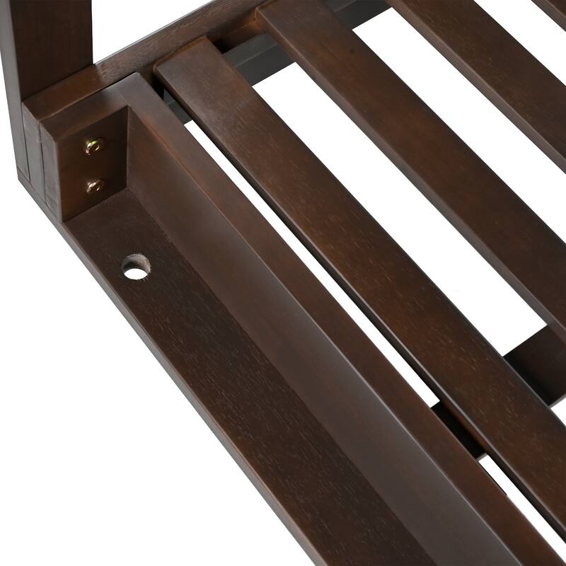 Roomfitters Outdoor Full Size Hanging Porch Swing Bed, Acacia Wood Frame with Hemp Ropes for Patio, Backyard, Garden