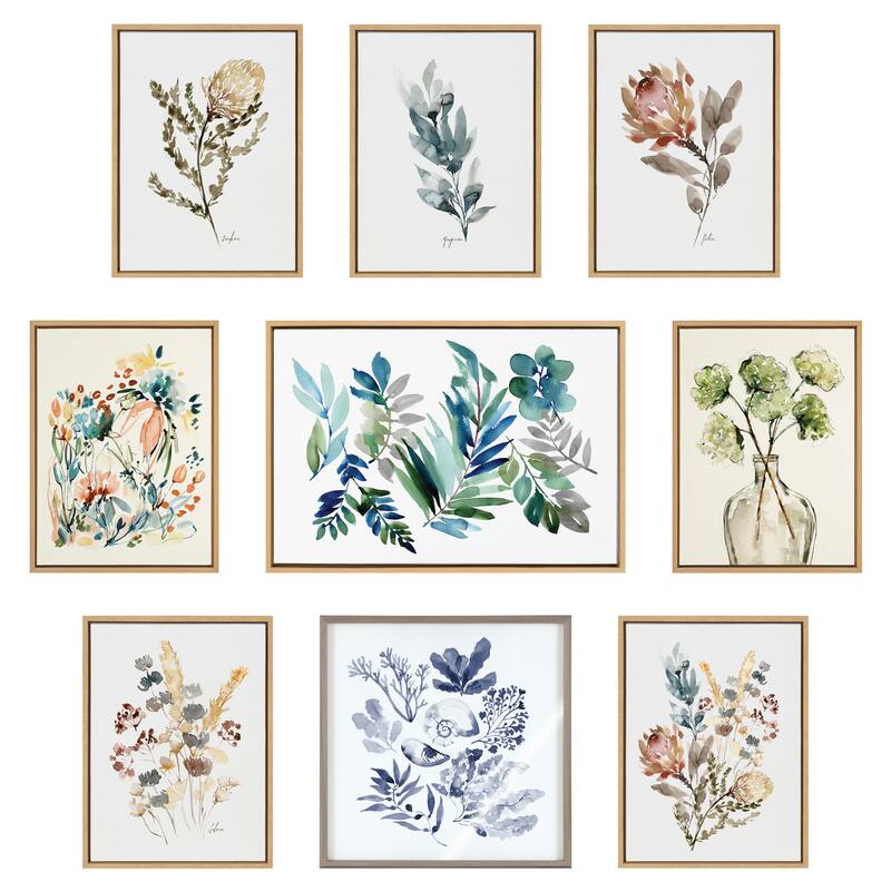 Kate and Laurel Sylvie Botanical Soft Yellow Framed Canvas by Sara Berrenson