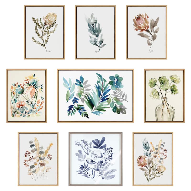 Kate and Laurel Sylvie Greenery Vase Framed Canvas by Sara Berrenson