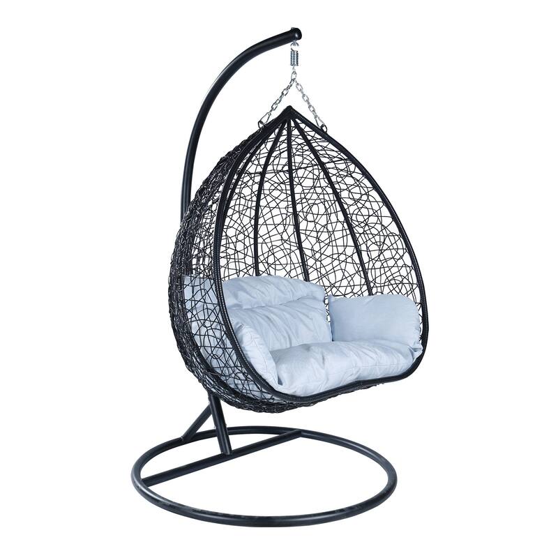 Hanging Swing Chair with Weave Design and Teardrop Shape in Black Frame