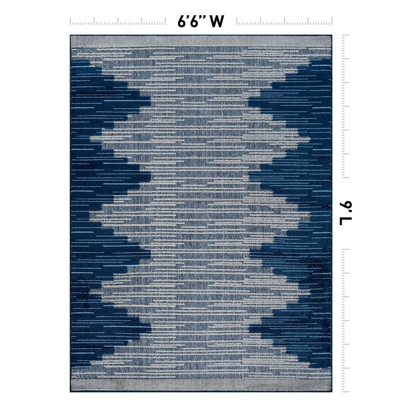 World Rug Gallery Indoor/Outdoor High-Low Textured Area Rug, Geometric Easy-Clean Patio Rug