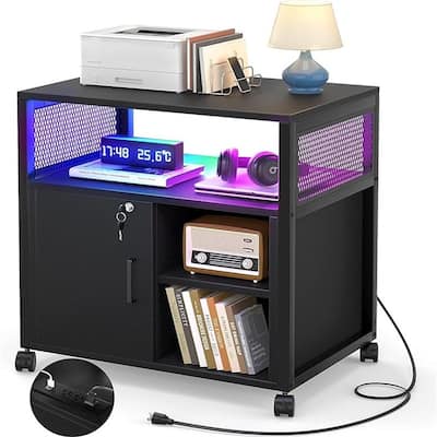 Printer Stand with LED Lights, - 23.6"D x 17.2"W x 26"H